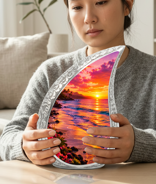 Beach Fishing Urn for Human Ashes – Ocean Sunset Cremation Urn, Adult Urn for Dad, Father & Men