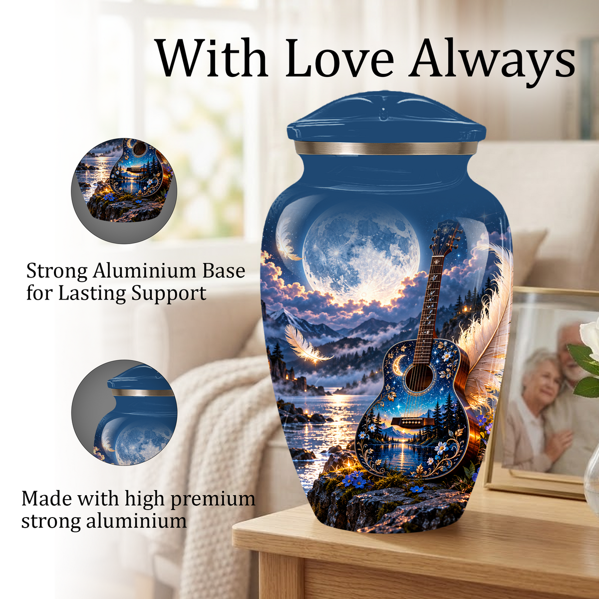 Personalized Guitar Cremation Urn for Ashes, Musical Tribute Urn for Human Ashes