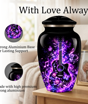 Personalized Guitar Cremation Urn for Ashes, Purple Music Memorial Urn, Custom Adult Cremation Urn