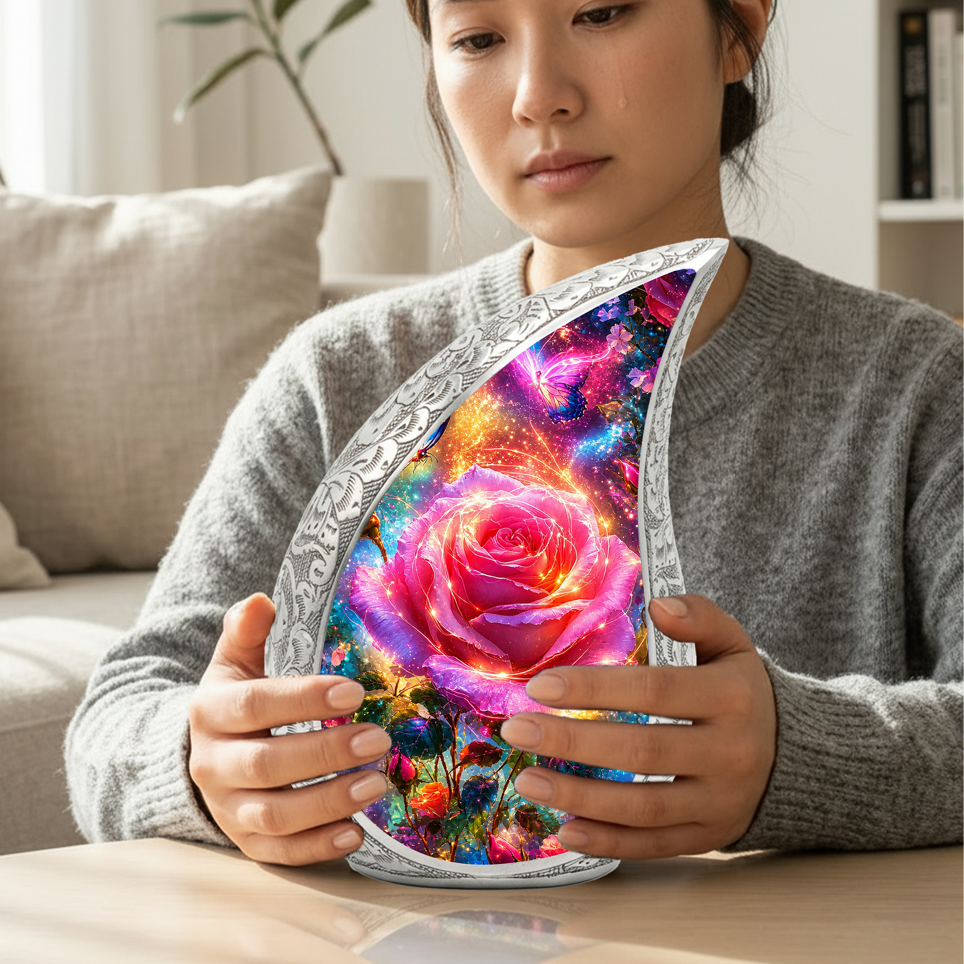 Pink Rose Urn for Mom & Women | Beautiful Floral Cremation Urn for Female Ashes | Mother, Sister & Daughter Memorial