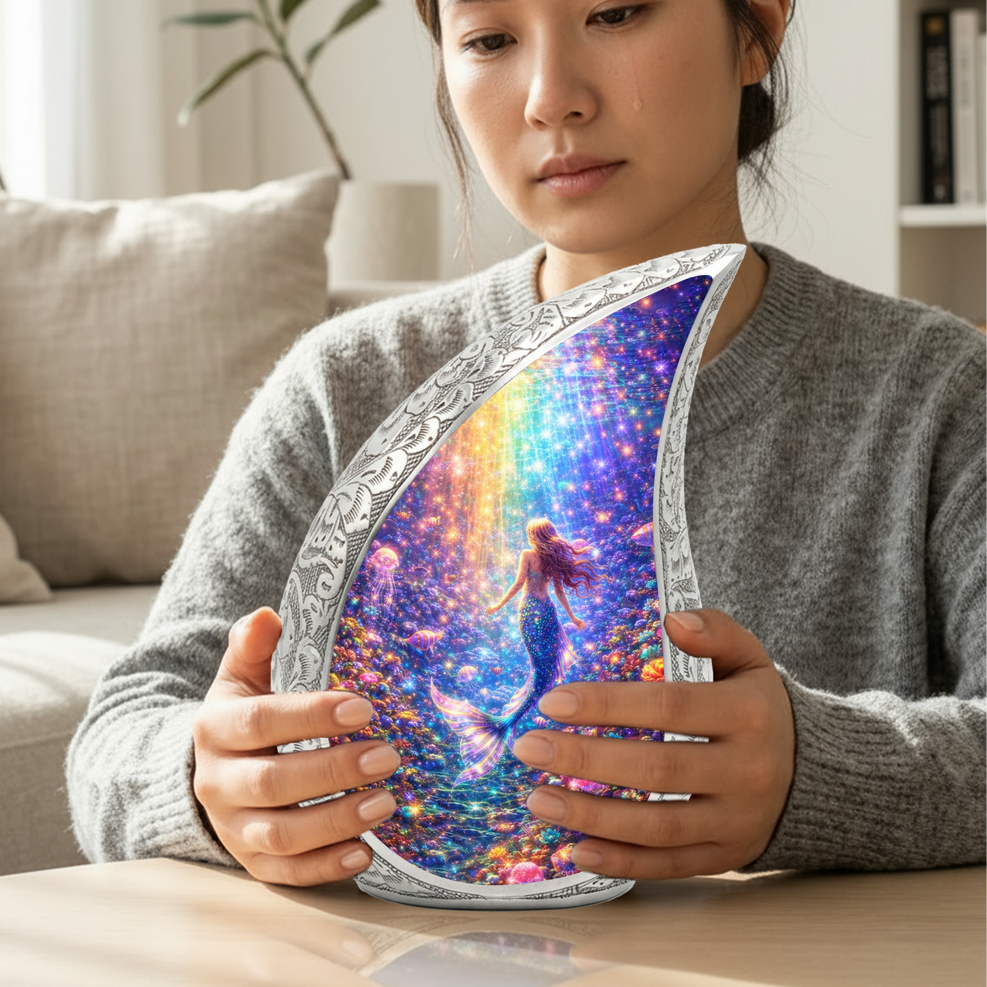 Mermaid Ocean Urn for Mom – Premium Mermaid Ocean Cremation Urn for Human Ashes