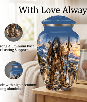 Adult Cremation Urn for Ashes | Personalized Adult Urn | Handmade Memorial Urn with Mountain & Wolf Design