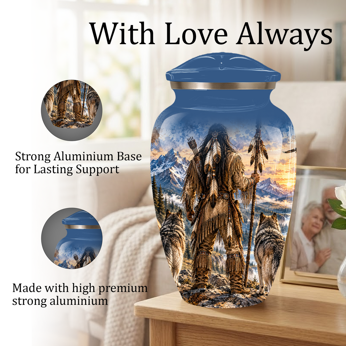 Adult Cremation Urn for Ashes | Personalized Adult Urn | Handmade Memorial Urn with Mountain & Wolf Design