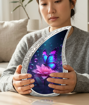 Butterfly Personalized Cremation Urn for Mom – Teardrop Style Aluminum Memorial Urn, 10 Inch