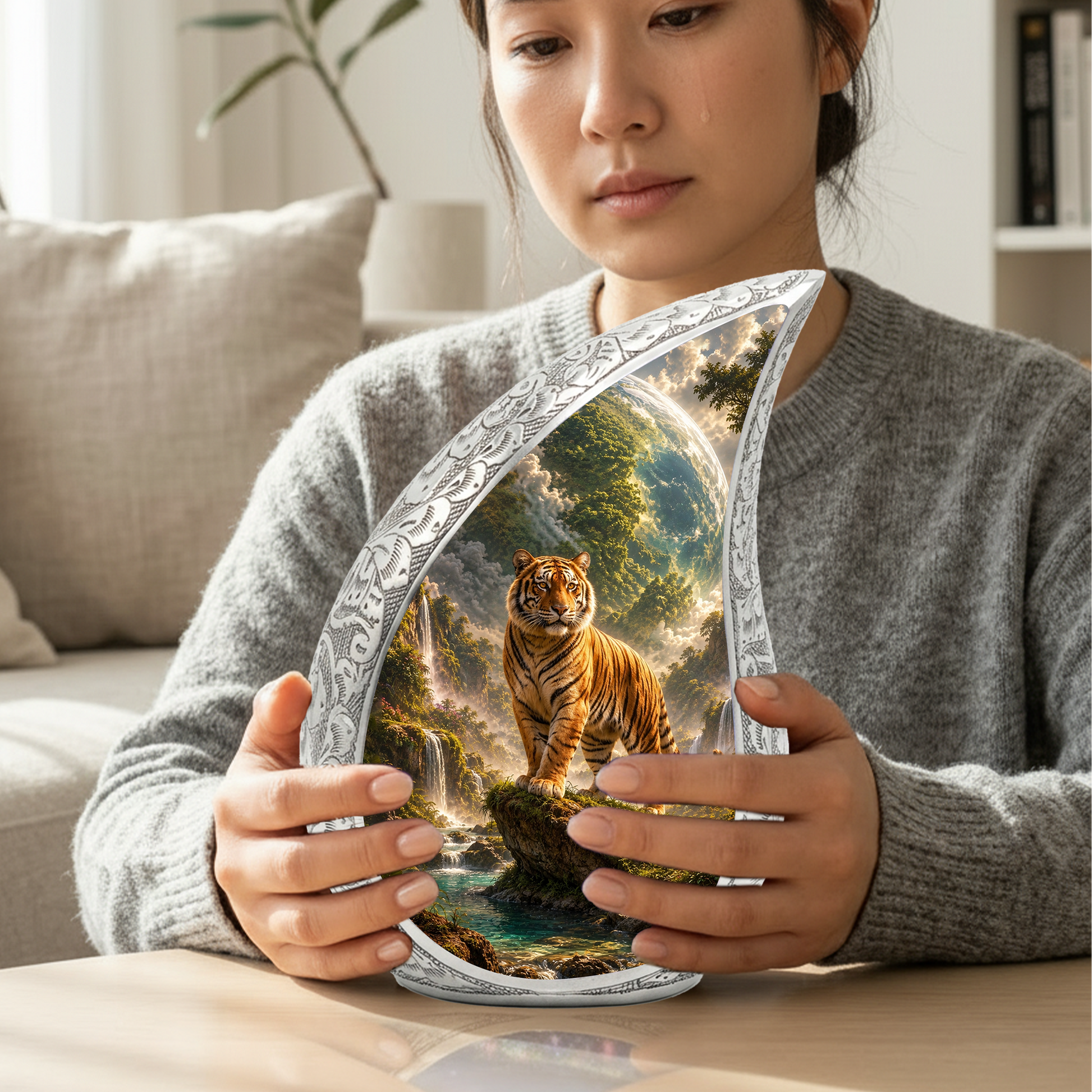 Tiger Urn for Human Ashes | Powerful Tiger Adult Cremation Urn | Wildlife Memorial Urn for Adult Ashes