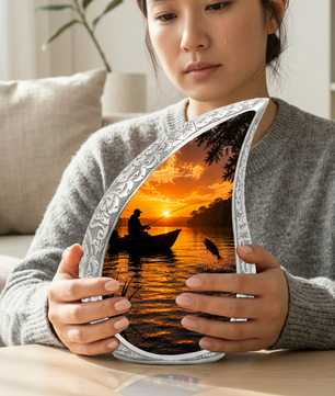 Fishing Sunset Urn for Dad – Gone Fishing Cremation Urn for Human Ashes, Adult Male Memorial