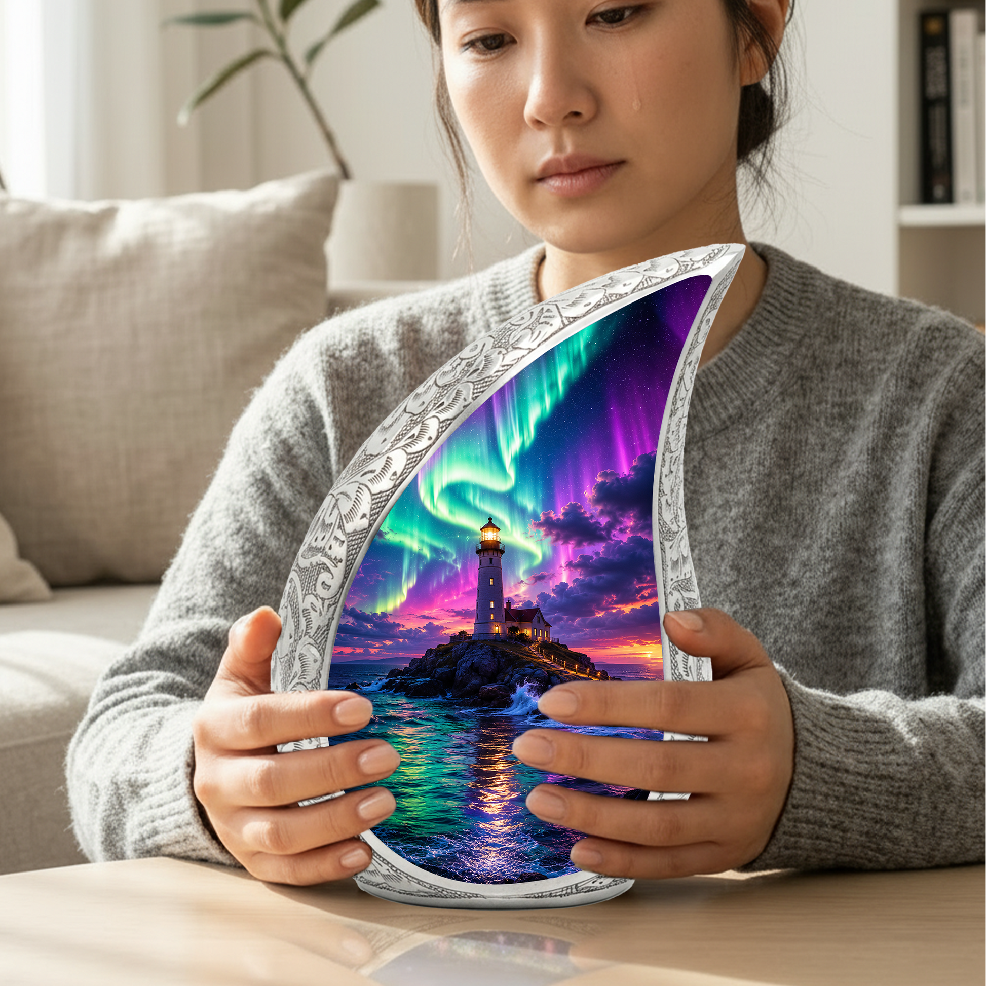 Ocean Lighthouse Cremation Urn for Human Ashes | Aurora Beach & Coastal Memorial Urn | Beautiful Ocean Urn for Mom, Dad, Women & Men
