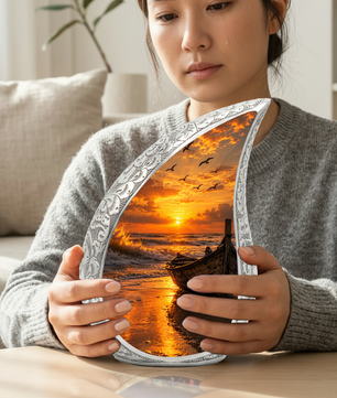 Beach Boat Cremation Urn for Human Ashes | Ocean Sunset Beach Themed Memorial Urn
