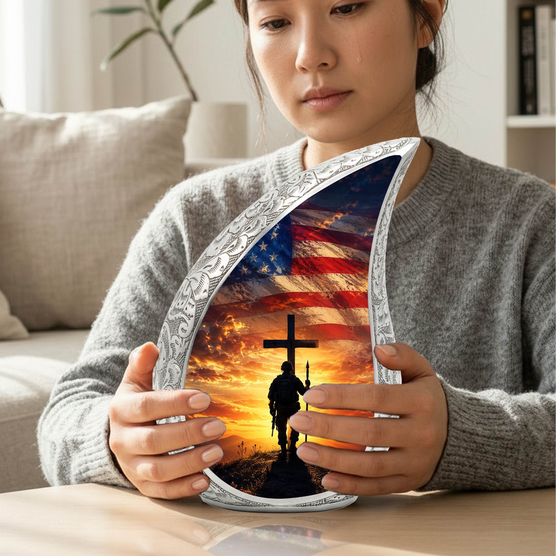 Military Cross Urn for Dad | Patriotic Cremation Urn for Adult Male Ashes