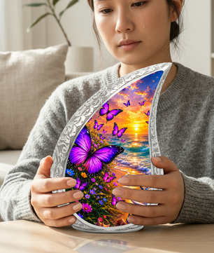 Purple Butterfly Memorial Urn for Mom, Beach Butterfly Cremation Urn for Ashes