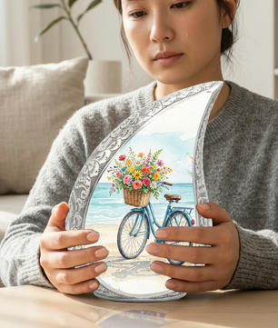 Coastal Bicycle Personalized Cremation Urn – Teardrop Style Aluminum Memorial Urn, 10 Inch