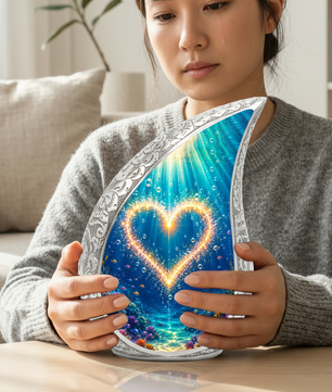 Ocean Heart Memorial Urn for Mom – Personalized Cremation Urn for Human Ashes | Underwater Heart Keepsake Urn for Women