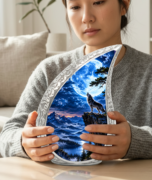 Wolf Moon Cremation Urn for Adult Ashes, Mountain Wildlife Memorial Urn, Howling Wolf Full Moon Design, Decorative Urn for Mom or Dad