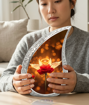 Angel Rose Personalized Cremation Urn – Teardrop Memorial Urn for Ashes | 10 Inch Aluminum Urn