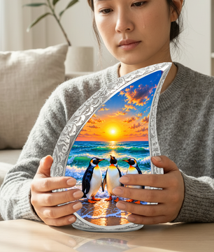 Penguin Cremation Urn for Ashes, Beach Sunset Memorial Urn, Adult Aluminum Cremation Urn