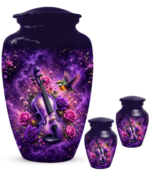 Purple Violin Hummingbird Cremation Urn for Human Ashes, Personalized Memorial Urn for Mom