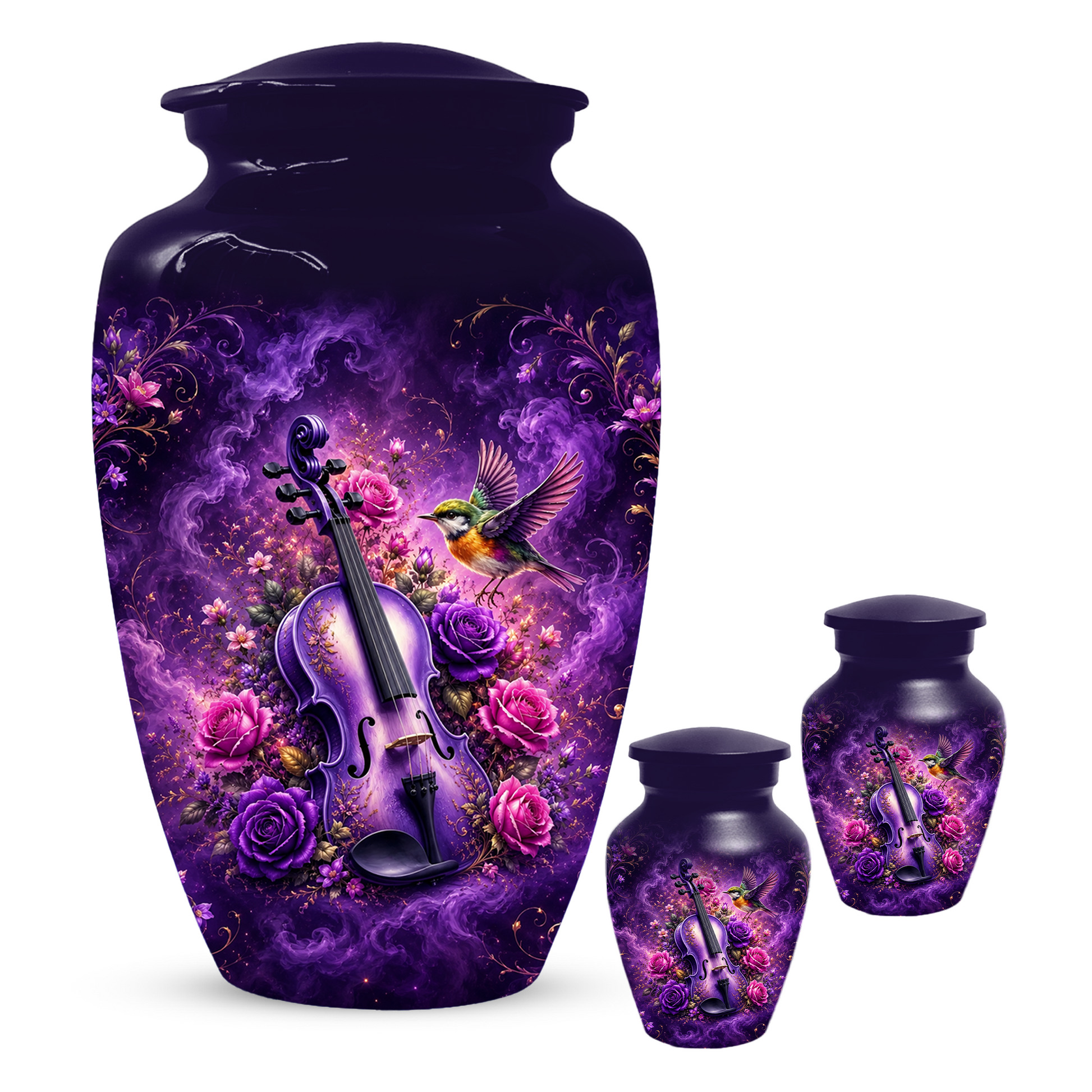 Purple Violin Hummingbird Cremation Urn for Human Ashes, Personalized Memorial Urn for Mom