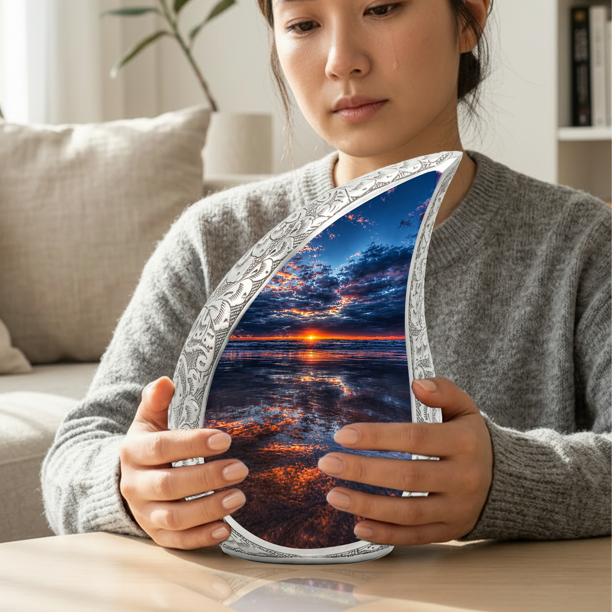 Ocean Sunset Urn for Human Ashes | Beach Cremation Urn, Ocean Wave Memorial Urn
