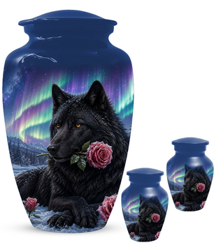 Black  Dog Urn for Ashes -  Personalized Aurora Borealis Pet Memorial