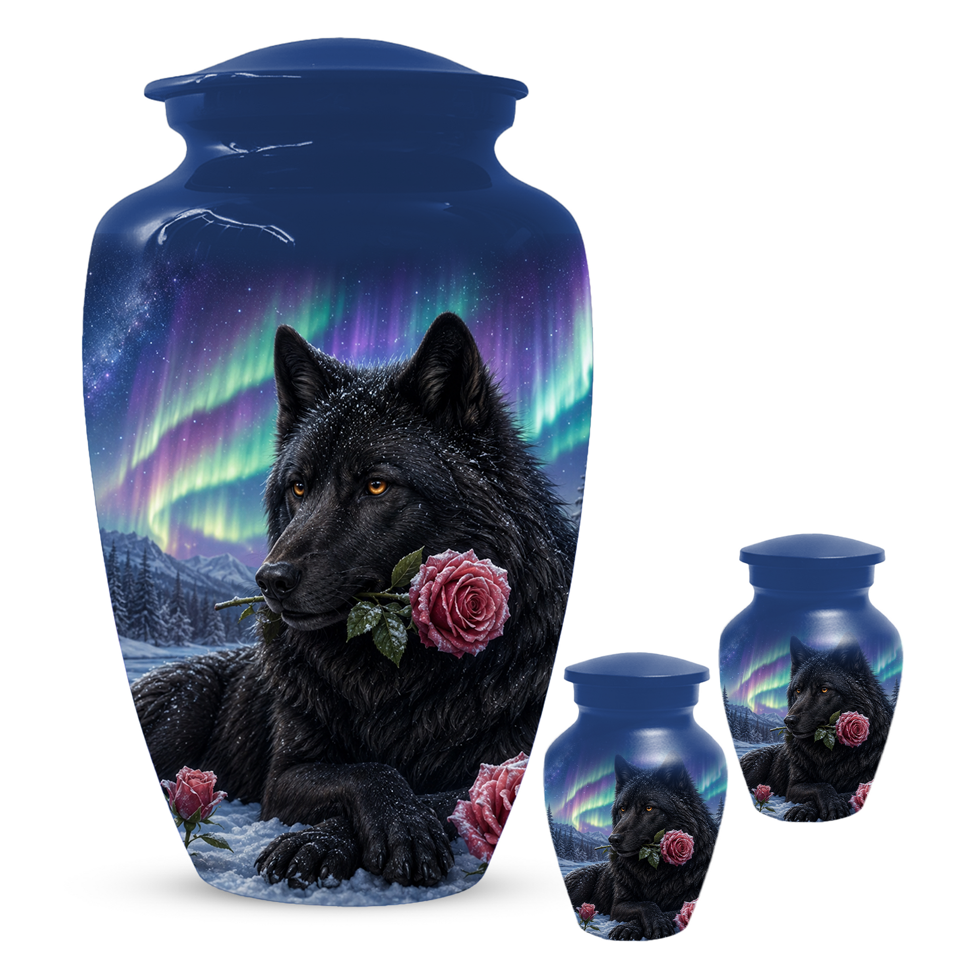 Black  Dog Urn for Ashes -  Personalized Aurora Borealis Pet Memorial