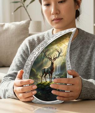 Personalized Deer Forest Memorial Urn – Teardrop Memorial Urn for Ashes | 10 Inch Aluminum Adult Urn