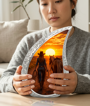 Cowgirl Sunset Urn for Mom – Western Horse Cremation Urn for Human Ashes