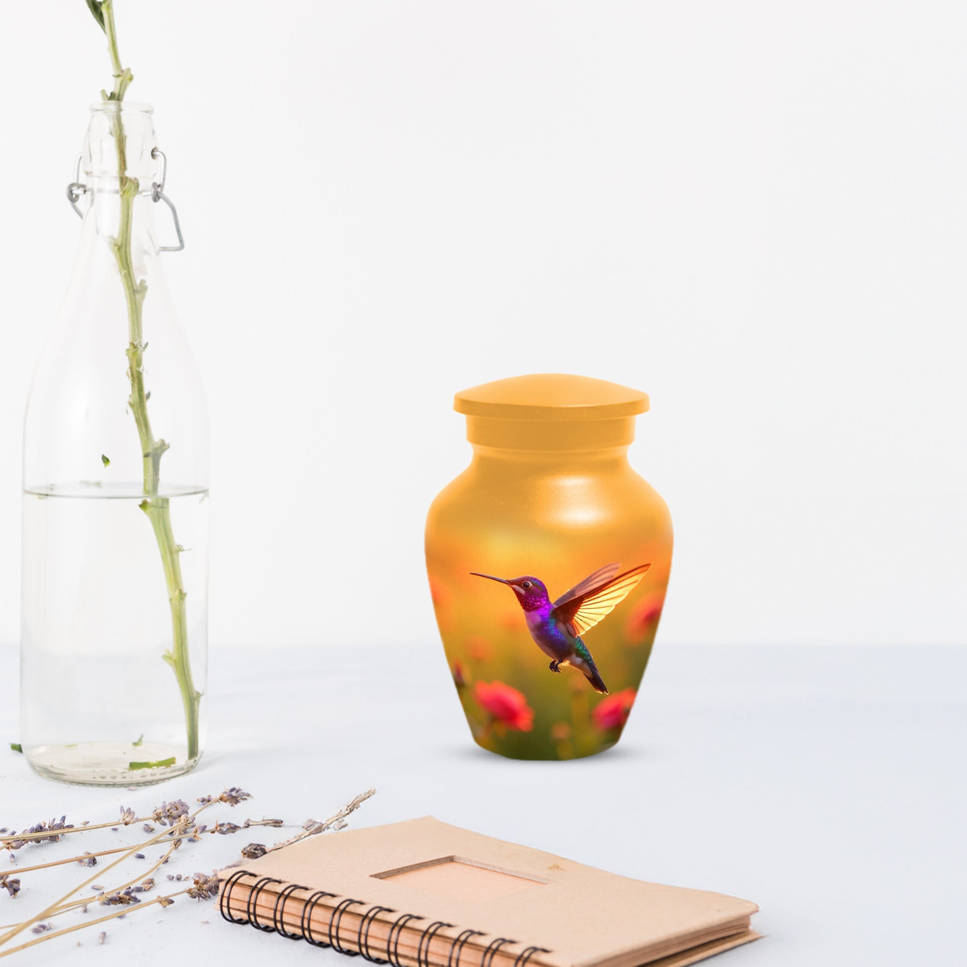 Golden Hummingbird Sunset Adult Urn for Human Ashes | Elegant Adult Cremation Urn