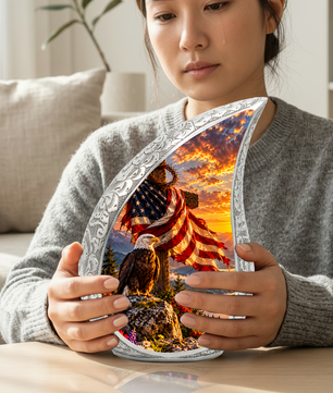 Christian Cremation Urn for Adult Ashes, Jesus Cross and American Flag Memorial Urn