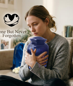 Purple Butterfly Urn for Mom on Lotus Flower | Butterfly Cremation Large Urn for Ashes