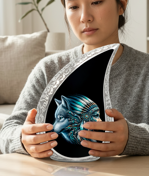 Native American Woman Urn for Mom with Wolf Spirit Art – Personalized Memorial Urn for Human Ashes