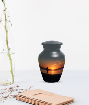 Fishing Sunset Urn for Dad | Fishing Cremation Urn for Adult Male Ashes