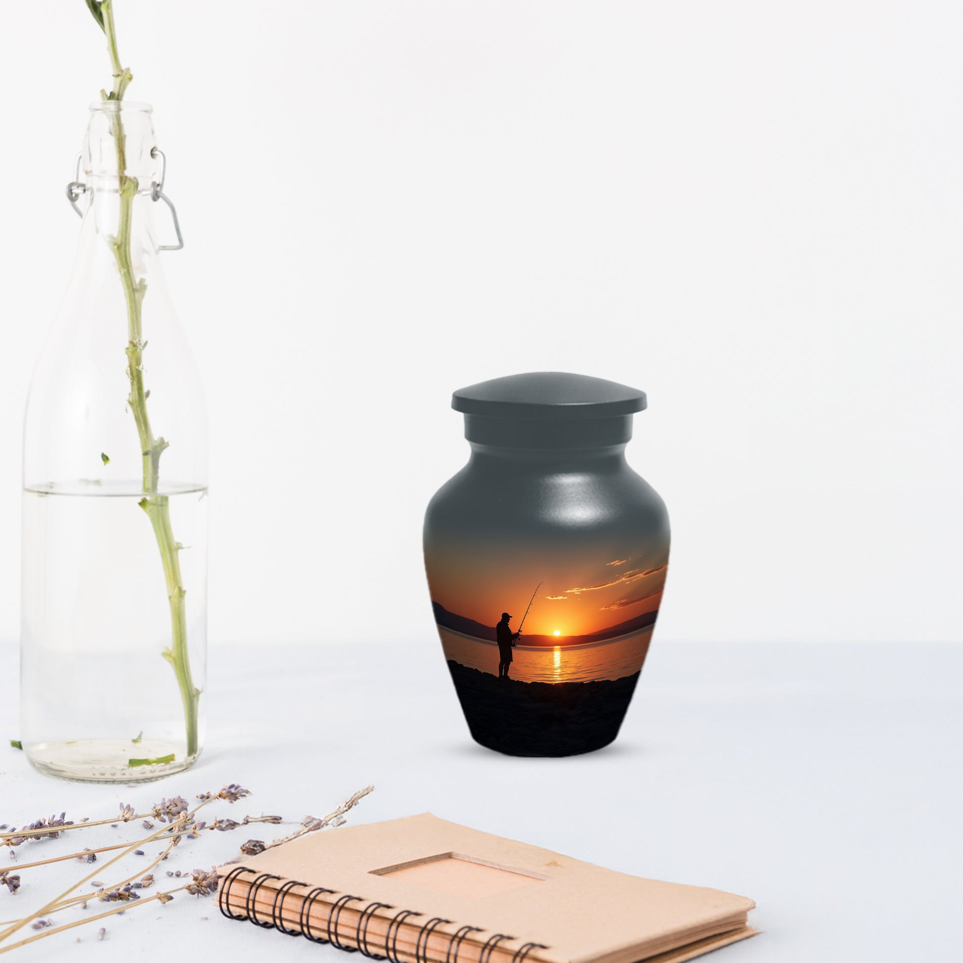 Fishing Sunset Urn for Dad | Fishing Cremation Urn for Adult Male Ashes