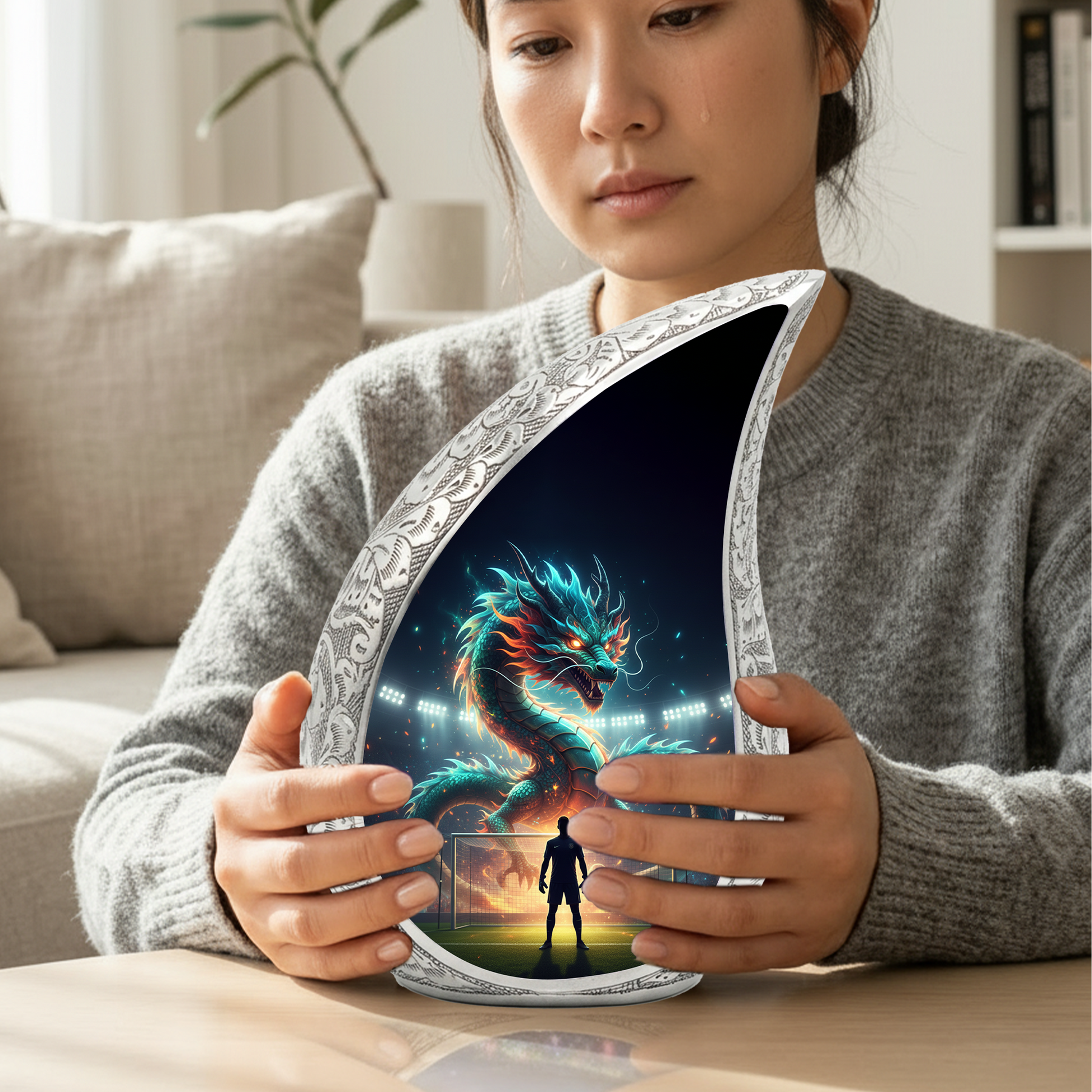 Dragon Soccer Memorial Urn for Dad | Personalized Adult Cremation Urn for Men