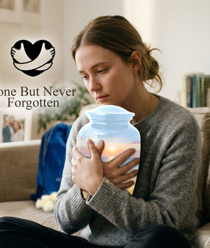 Beach Urn for Mom – Sunset Ocean Cremation Urn for Ashes | Beautiful Memorial Large Urn for Women