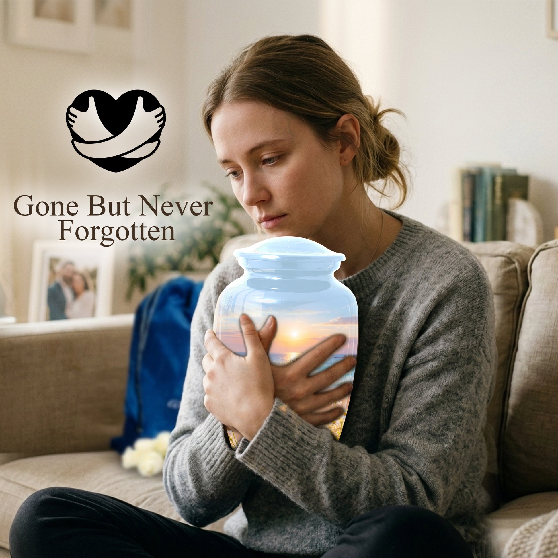 Beach Urn for Mom – Sunset Ocean Cremation Urn for Ashes | Beautiful Memorial Large Urn for Women