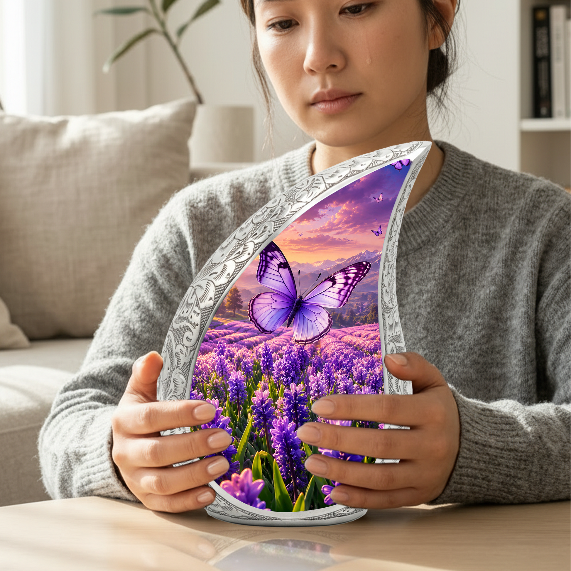 Butterfly Urn for Human Ashes | Purple Floral Butterfly Cremation Urn| Beautiful Butterfly Memorial Urn for Adult Ashes