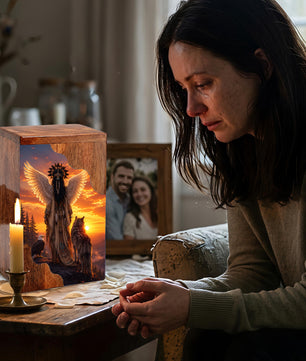 Angel Wings Wooden Cremation Urn for Mom | Personalized Memorial Urn for Human Ashes