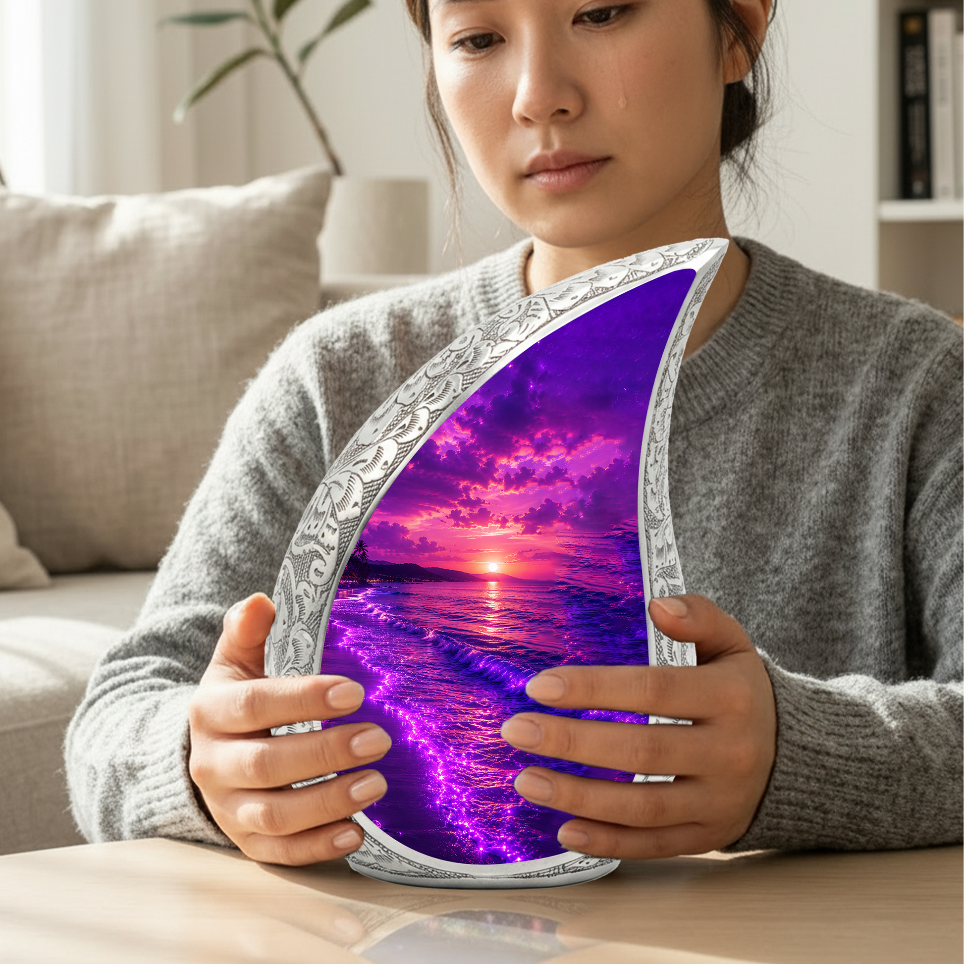 Beach Cremation Urn for Human Ashes – Ocean Sunset Memorial Urn, Beach Theme Urn for Adults