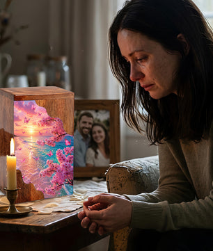 Cherry Blossom Butterfly Wooden Cremation Urn for Mom | Personalized Wooden Urn for Human Ashes