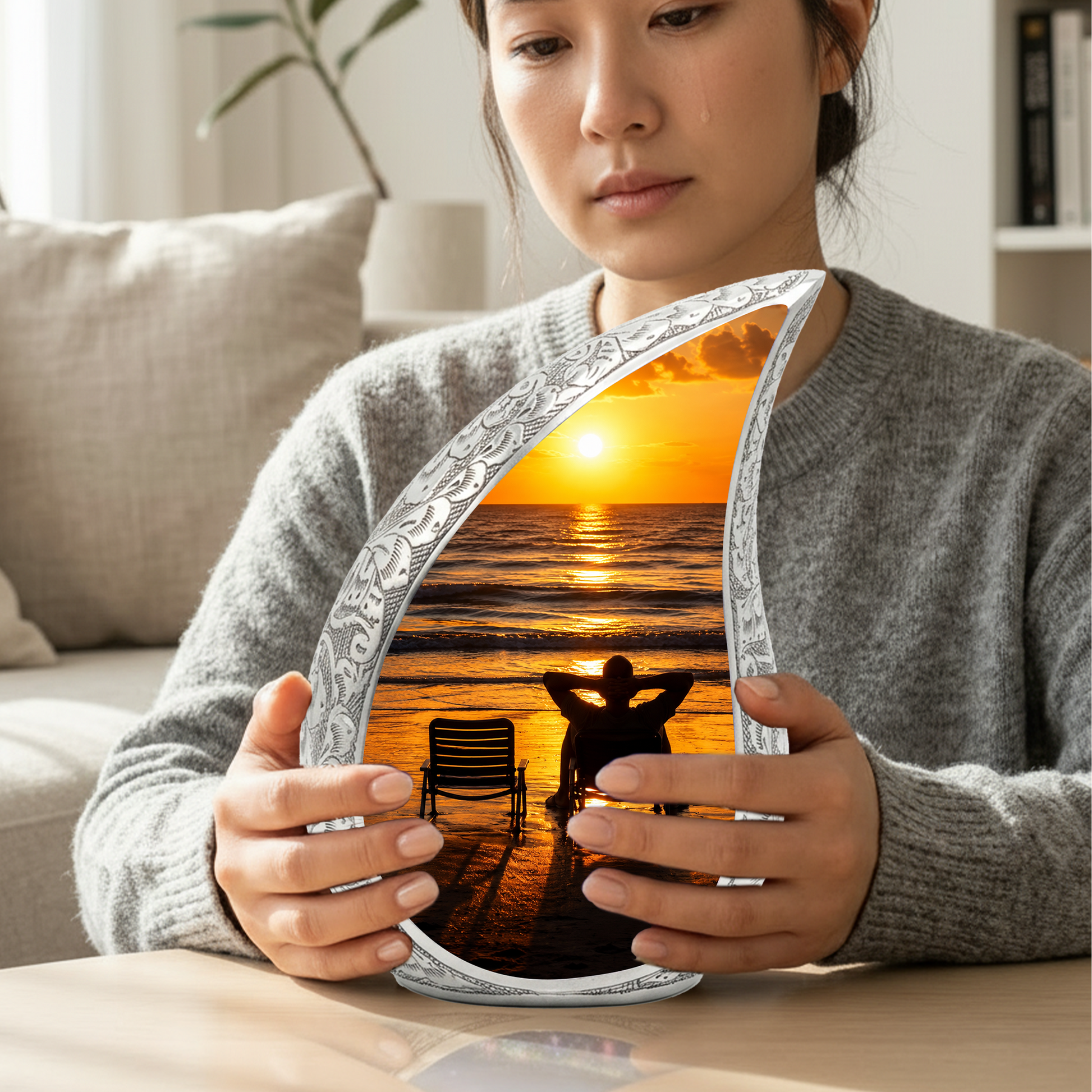 Beach Sunset Urn for Human Ashes | Ocean Sunset Cremation Urn & Beach Themed Memorial Urn