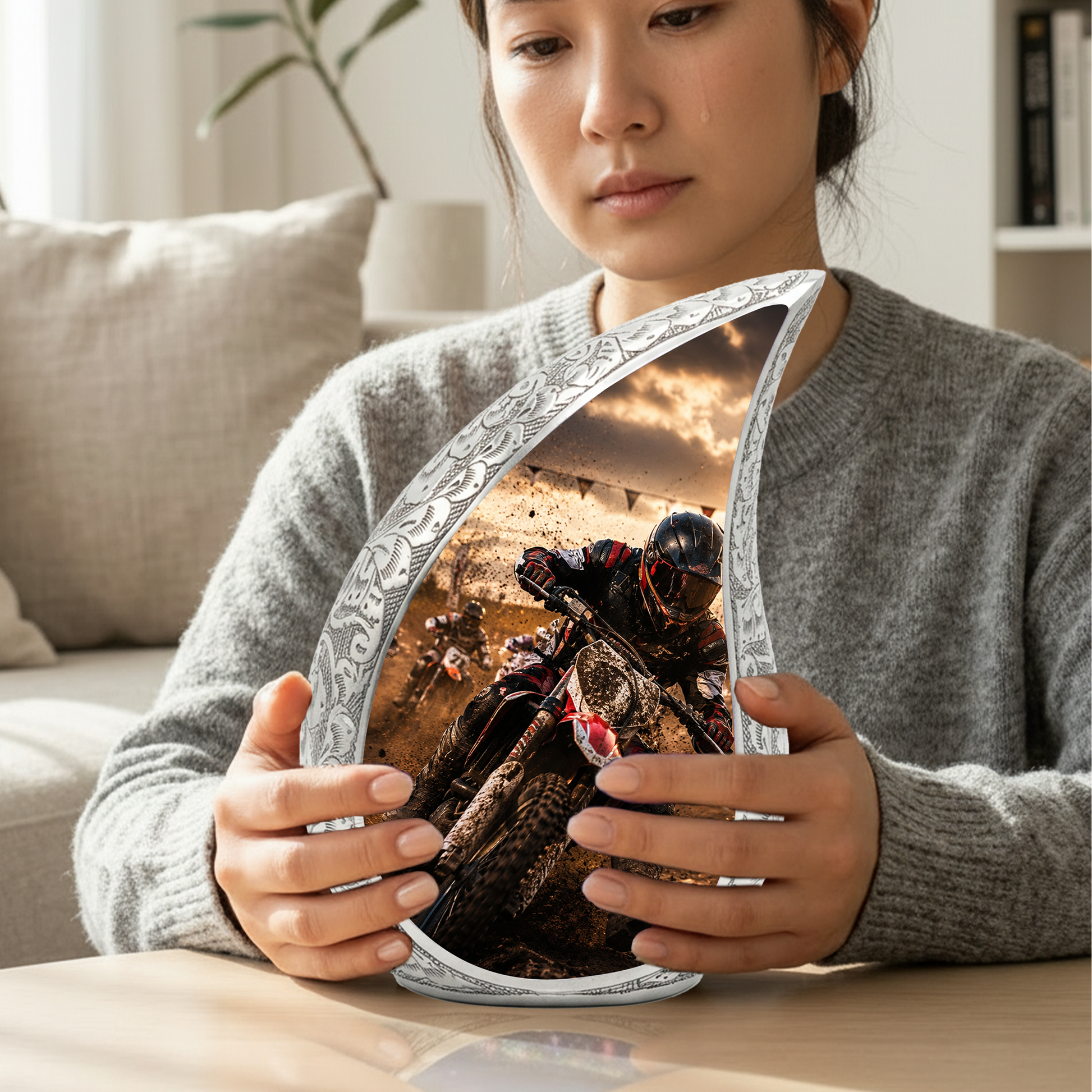 Motorcycle Rider Urn for Dad | Adult Male Cremation Urn for Ashes | Motorcycle Urns for Men