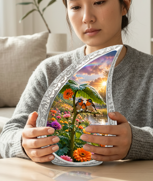 Bird Family Garden Adult Urn – Floral Nature Adult Cremation Urn for Human Ashes