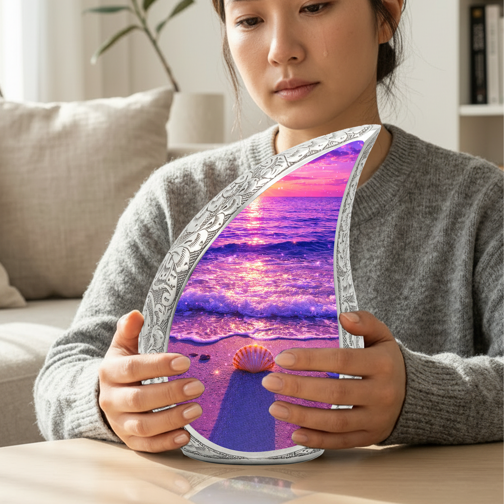 Tilt Pink Beach Ocean Cremation Urn for Adult Ashes