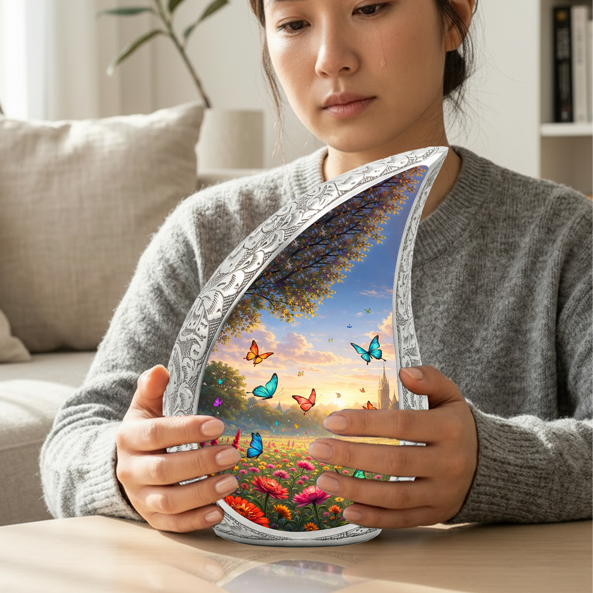 Butterfly Sunflower Adult Urn for Human Ashes – Premium Butterfly & Sunflower Cremation Urn