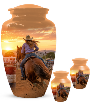 Large Cowgirl Urn for Ashes - Personalized Extra Large Barrel Racer Urns for Mom