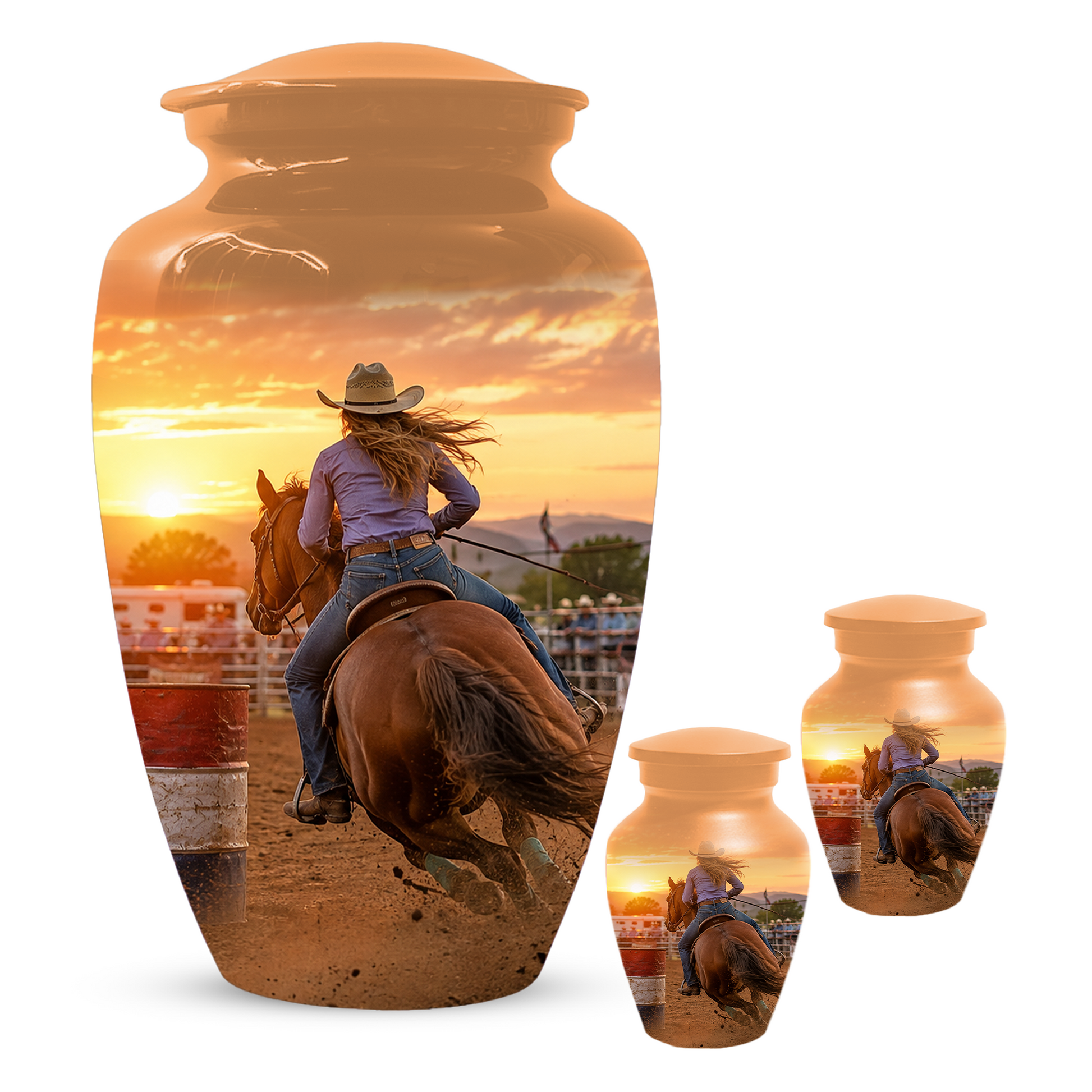 Large Cowgirl Urn for Ashes - Personalized Extra Large Barrel Racer Urns for Mom