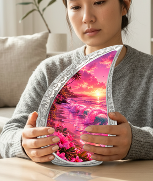 Pink Beach Cremation Urn for Adult Ashes | Beautiful Ocean Wave & Sunset Urn for Mom, Women & Loved Ones