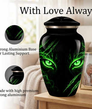 Adult Cremation Urn – Black Panther Green Eyes Memorial Urn for Adult Ashes