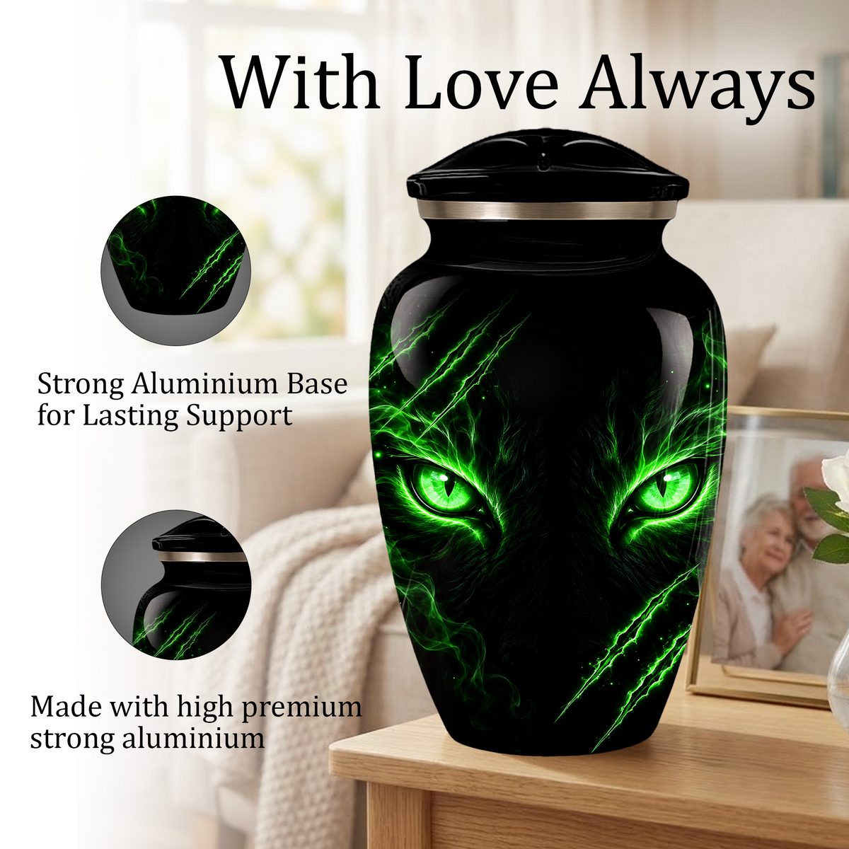 Adult Cremation Urn – Black Panther Green Eyes Memorial Urn for Adult Ashes