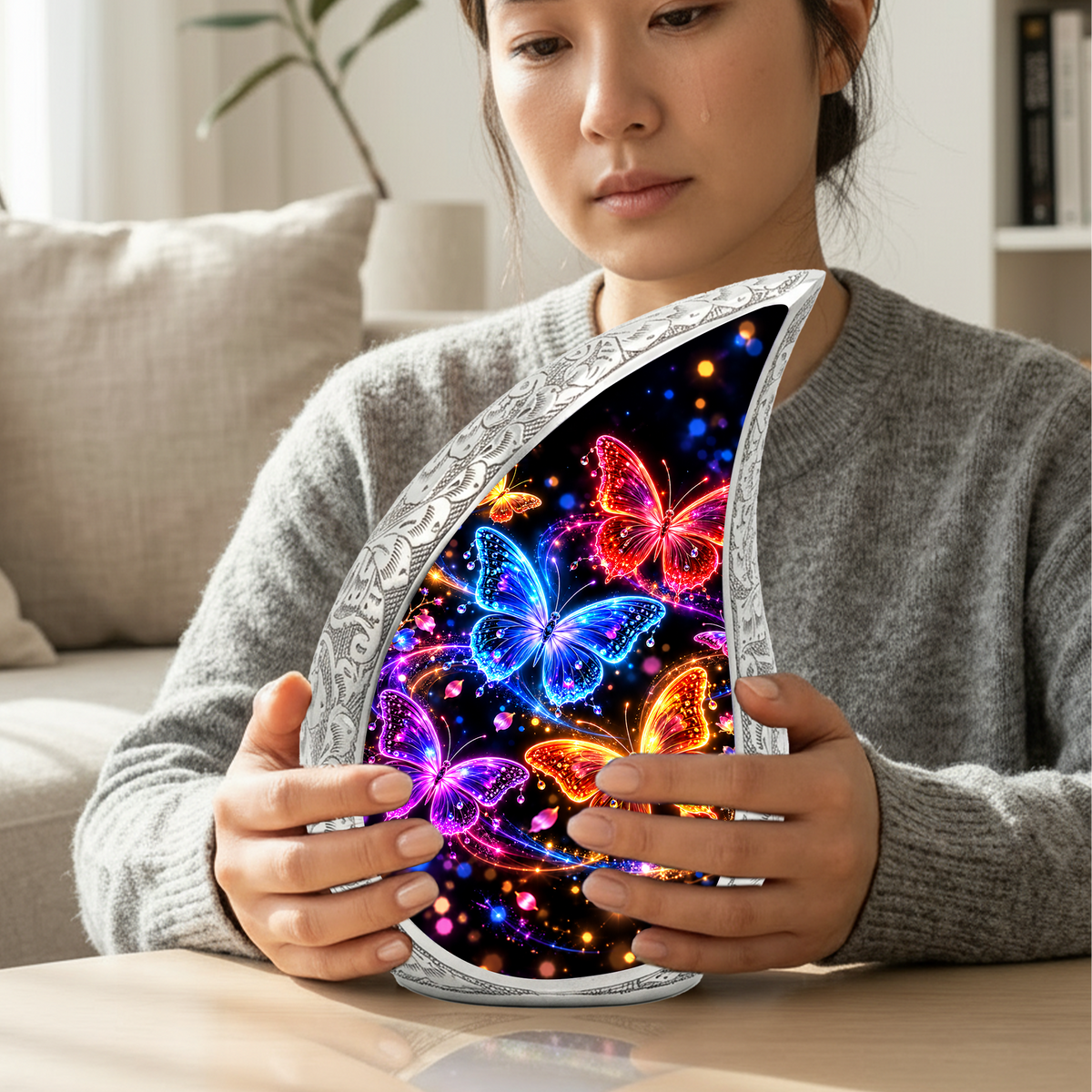 Personalized Butterfly Urn for Human Ashes, Adult Cremation Urn with Colorful Butterflies